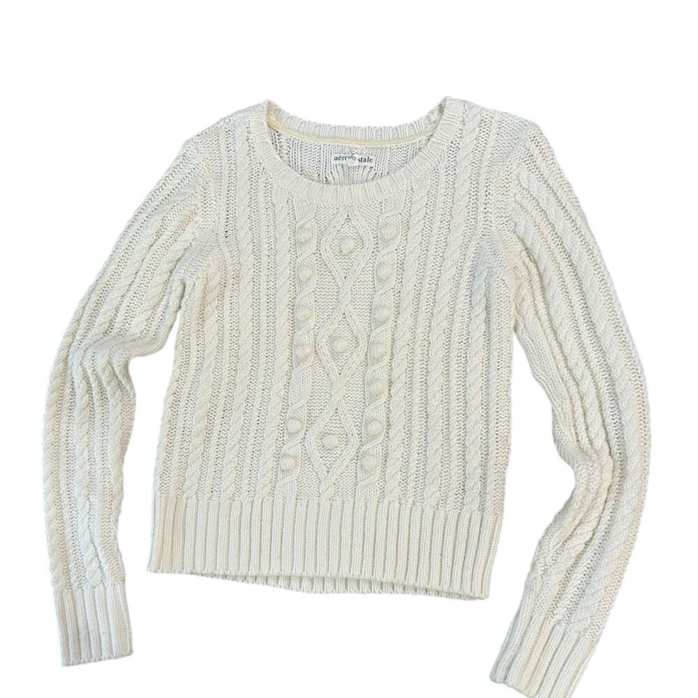 Aeropostale Cream Cable Knit Sweater Cream Chunky Knit Pullover | Small -